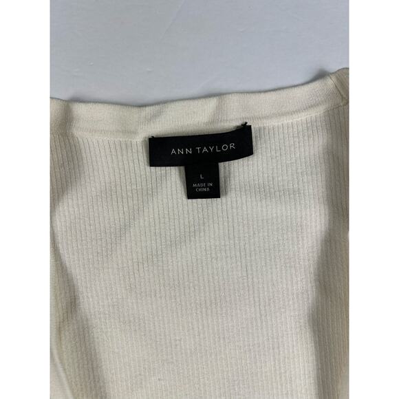 Ann Taylor Open Front Ribbed Cardigan Sweater Ivory size Large L - Picture 3 of 9